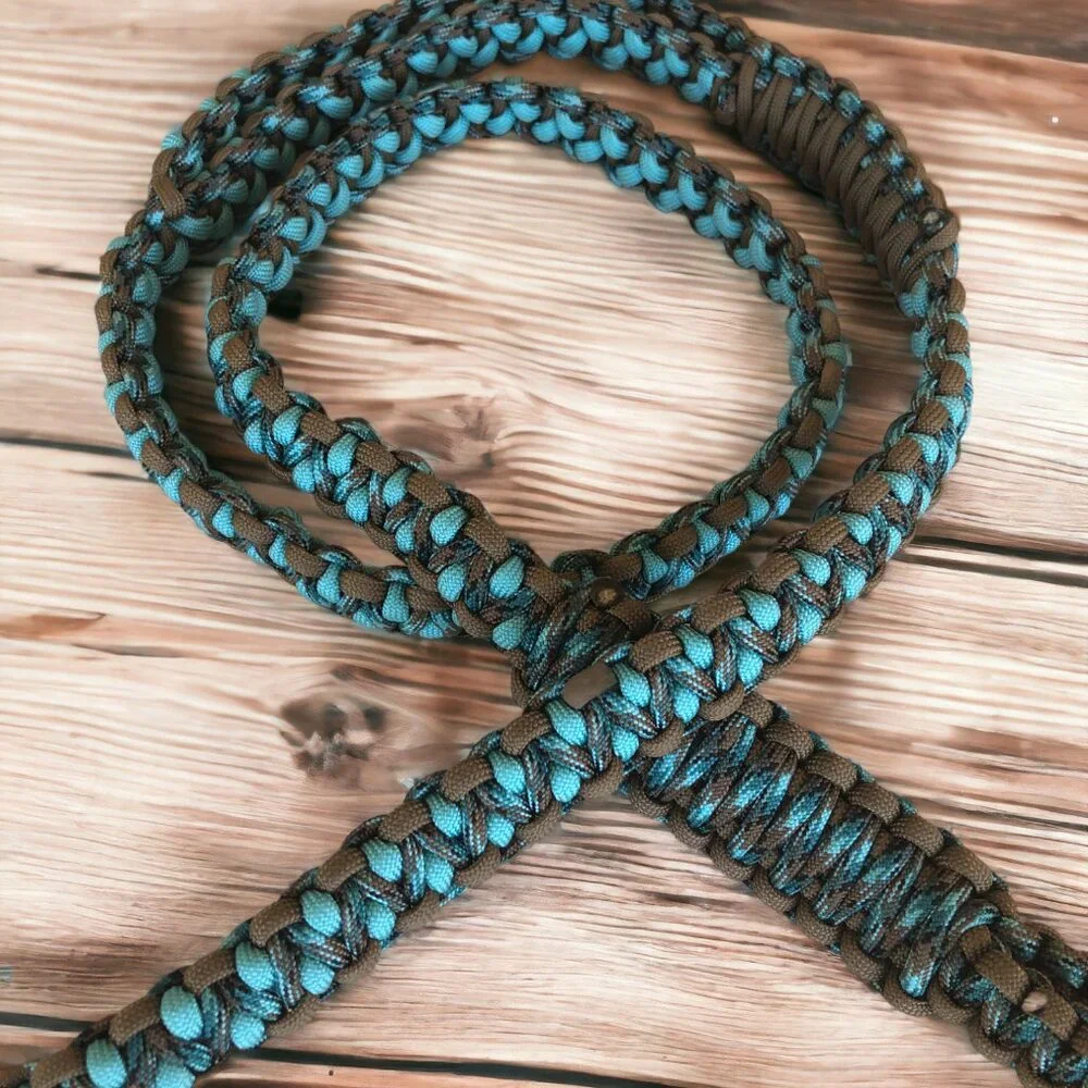 5' Dog Leash ~ Turquoise & Brown Paracord w/ Extra Traffic Handle ~ Heavy Duty